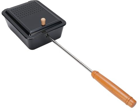 Máquina para hacer palomitas de maíz, máquina antigua con mango de madera, bandeja manual de hierro para hacer palomitas caseras, máquina portátil para fogatas para patio y camping