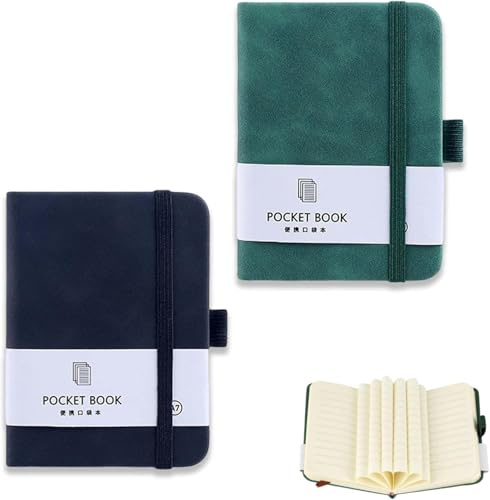 Heyumybit Taccuino Tascabile,2 Pezzi Taccuino Portatile A7,Quaderno Appunti Piccolo,Viaggio Blocco Note,Mini Quaderni 200 Pagine in Pelle con Chiusura Elastico per Scolastiche,Ufficio