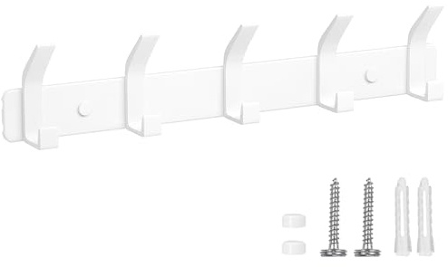 TENXSNUG Percheros Pared, Colgador Pared Inoxidable con 5 Ganchos, Ganchos de Perchero Coat Hooks para Cocina, Baño y Dormitorio, Blanco