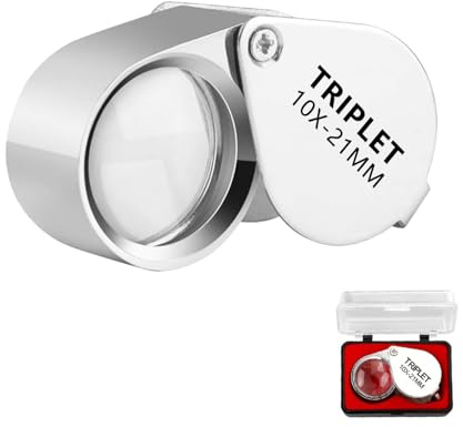 Forevat Cristal de aumento de joyas, lupa de joyería, lupa de 10 aumentos, de metal, lupa plegable para joyeros para identificación de joyas
