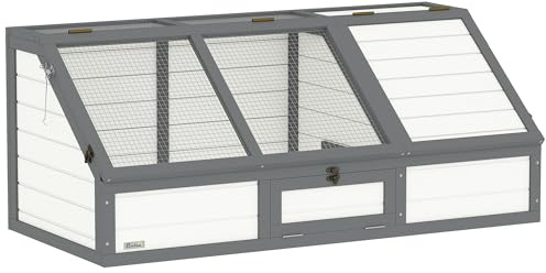 PawHut Casetta per tartarughe in legno, con due case principali, parte superiore apribile, per anfibi per interni ed esterni, 120 x 55 x 50 cm, colore bianco