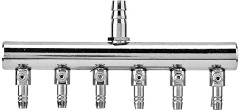 HEEPDD Akvarium Luftpump Splitter 6-vägs Akvarium Luftpump Splitter, Rostfritt Stål Luftventil 8 Mm Vrid Till 4 Mm Luftflödeskontroll Spakventil för (8 till 4 klyvhuvud med sex hål)