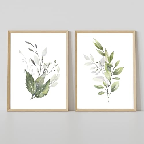 Conjunto de 2-Cuadro Lienzo Con Diseño de Flores Vintage Modernas Plantas Botánicas Verdes Hojas Arte de Pared Carteles Impresiones Sala de Estar Dormitorio Cocina Decoración Hogar-40*60cm (sin marco)