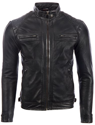 Aviatrix Veste De Mode en Cuir Veritable pour Hommes avec Un Design D'épaule (44T9),Noir,3XL / Poitrine=44pouce