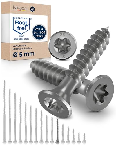 Träskruvar i Rostfritt Stål A2 – Försänkt Huvud TX25 – Delgänga – 5 x 40 mm – 50 Stycken – Universalskruvar för Trä