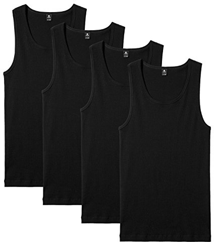 LAPASA Camiseta Tirantes Hombre (Pack de 4) Tank Top sin Mangas 100% Algodón Tejido Canalé Ropa Interior Verano Blanco Negro Gris M35 M Negro