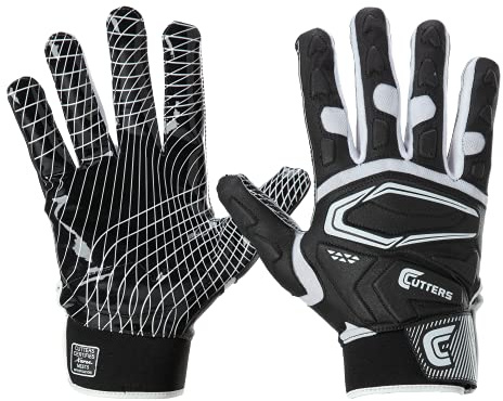 Cutters Fußball-Handschuh für Spieltagsempfänger. Silikon-Grip-Handschuh für Empfänger. Größen für Erwachsene und Jugendliche (Erwachsene - S/M, Schwarz)