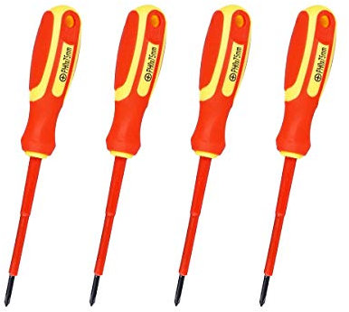 LEDLUX 4 Pezzi Cacciavite Isolato a Croce,Cacciavite A Stella Per Elettricista,Lama Isolante,Misura PH0 3X75mm