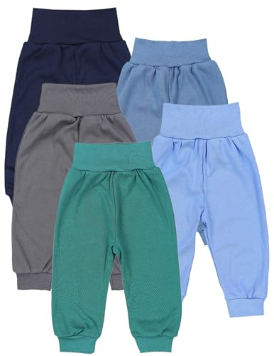 TupTam Pantalon Bébé 5 Pièces – Pantalon Bébé Garçon et Fille en Coton Confortable, Certifié Oeko-TEX, Vert foncé/Jeans/Bleu/Bleu foncé/Graphite, 92