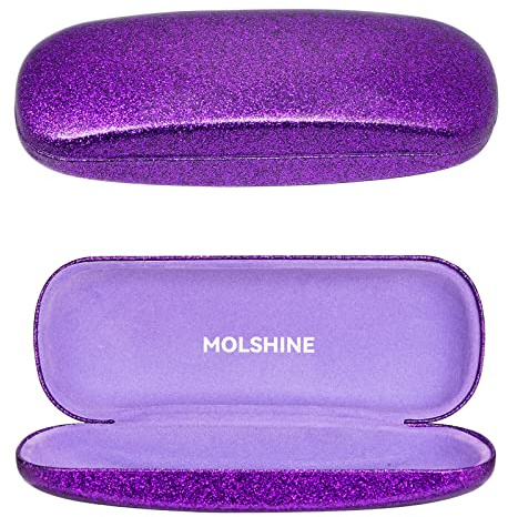 molshine Bling Hard Shell Glasses Case,Portable Sparkling Shiny Eyeglass Case for Men Women Girl Travel Study Work (Purple)