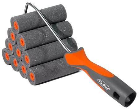 PinStone 11 Pack 4 High Density Foam Paint Roller Kit, Special Caved-in Foam Roller for Smooth & Precision Finish, Small Black Foam Mini Rollers for Painting Walls, Cabinets, Doors, Furniture, Trim