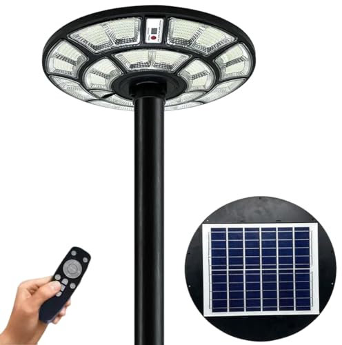 DE ROSA SHOP Lampione Solare Led Esterno, Lampione da Giardino 1200 Watt forma Ufo con Telecomando, Sensore di Movimento e Crepuscolare, Luce Bianco Fredda, Impermeabile IP 67.