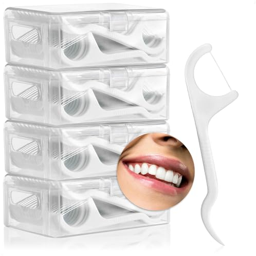 com-four® 200x Zahnseidesticks - Zahnseide Stick mit Zahnstocher - Y-Form Interdentalstick im Spender - Reise-Zahnpflege - Zahnreinigung unterwegs - ungewachste Zahnseide (200 Sticks)