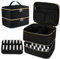 LOPHE Double-Layer Nail Polish Organiser, Double-Layer Travel Bag Storage Bags for 30 Bottles Nail Polish Lipstick and Nail Lamp, Portable Vanity Case with Nail Supplies Storage Sections (Black)