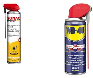 SONAX Produit de nettoyage pour contacts electroniques (400 ml) nettoyant spécial hautement & WD-40 Produit Multifonction Spray Double Position Sans Silicone Non Conducteur Compatible Plastiques