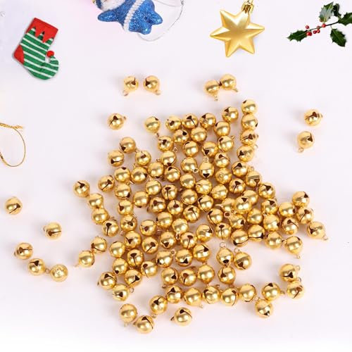 Glöckchen 120 Stück, Kleine Glöckchen zum Basteln, 10mm Glöckchen Gold mit Öse, Mini Glöckchen zum Basteln für DIY Schmuck Weihnachten Handwerk Haustier Festival Dekoration Glocken
