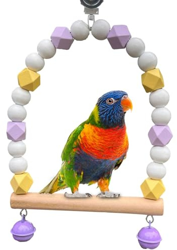 Balançoire à oiseaux pour animaux de compagnie, balançoire pour perroquets - Balançoire pour perroquets avec cloches - Jouets pour cages avec cintres pour oiseaux - Jouet d'escalade à perche - Jouets