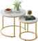Couchtisch Rund, Satztisch 2er Set, Wohnzimmertisch, Couchtisch aus Holz, Beistelltisch Set, Sofatisch für Wohnzimmer, Schlafzimmer, Büro, Balkon, Gold Metallgestell und Weiß Marmor Tischplatte