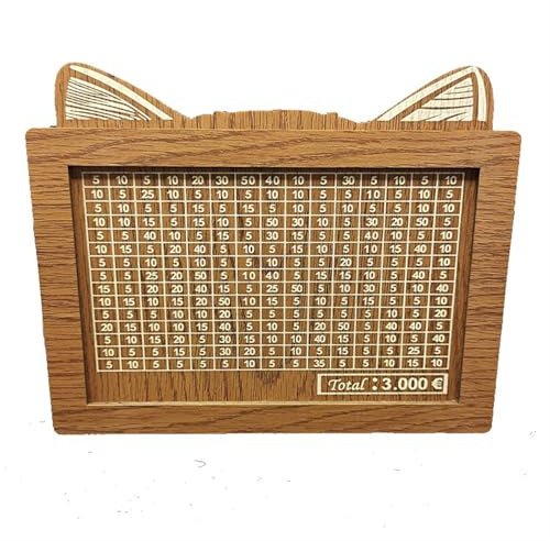 Hucha de madera con contador, reutilizable, caja de almacenamiento para objetivos de efectivo, contenedor de ahorro de dinero en euros (color marrón claro, 3 k)