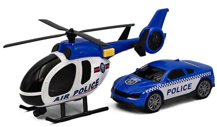 TACHAN - Heroes de Ciudad - Set de Helicoptero y Coche de Policia - Luces y Sonidos - 1:14 - +3 (CPA Toy Group 757T00892)