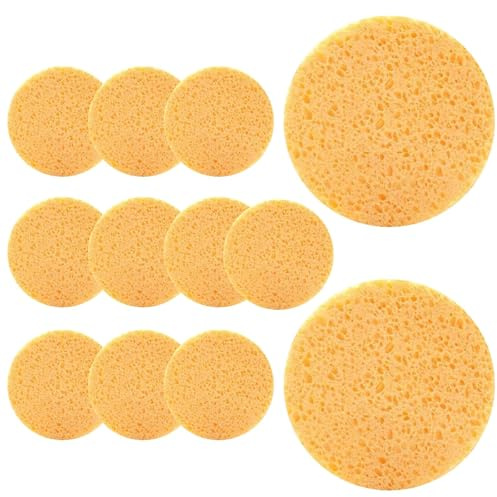 12Pcs Large Natural Cellulose Facial Sponges, Reusable Round Cleansing Pads for Make Up Remover, Face Wash, Mask, SPA, make up pads reusable