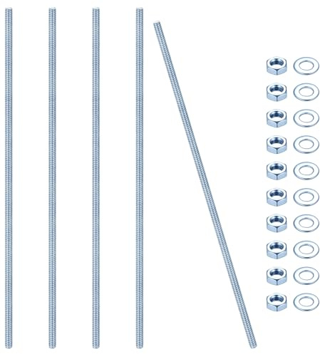 5 Pcs Tige Filetée M8, Tiges Filetées Entièrement, M8 Boulons Filetés, Goupilles Filetées Zinc Bleu, Tige Filetée avec Filetage Métrique Complet avec écrous et rondelles (M8 x 300 mm)
