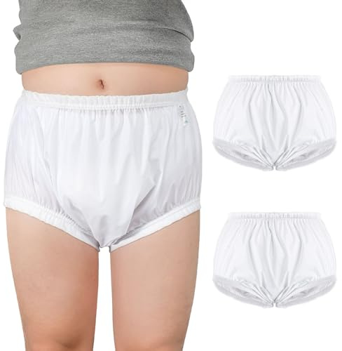 2PCS Carer Adult Diaper Covers Noiseless Incontinence Protective Briefs for Incontinence Leak Protection Plastic Pants Cover Unisex