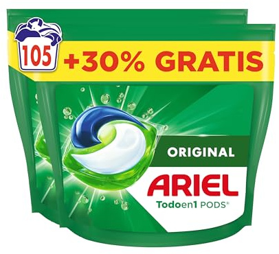 Ariel Todo En 1 PODS, Detergente Líquido Para Lavadora 105 Capsulas/Pastillas, Original, 5 Acciones Para Una Limpieza Increíble, El embalaje puede variar