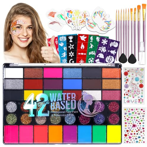 Face Painting Kit 42 Colors Professional Face Painting with Full Accessories, Face Painting Kit, UV Paint Body Paint Party Makeup Cosplay TA641KIT