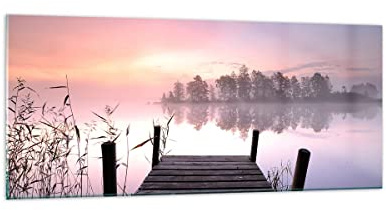 Decoracion Salon Mañana salida del sol niebla lago Vidrios decorativos 120x50cm Cuadro Sobre Vidrio Moderno Cocina Cuadros Pared Impresiones Impresión en Cristal Wall Art Prints Grande GAB120x50-2593