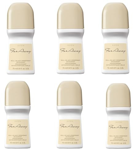 Avon Far Away Roll On Antiperspirant Deodorant for Men & Women (6-Pack) – 24/7 Odor & Sweat Protection with Jasmine & Amber Scent – Quick-Drying, Phthalate-Free Women & Men Deodorant – 2.6 fl oz Each