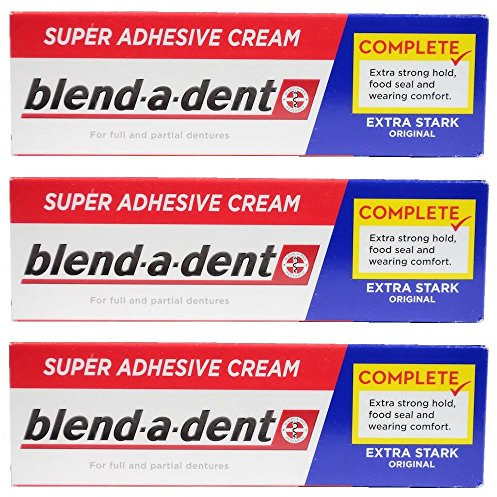 German blend-a-dent Super Denture Adhesive Cream Extra Stark ORIGINAL (Blue) 47g (3 PACK)