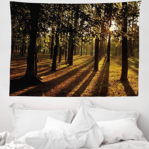 ABAKUHAUS Land Wandteppich, Sommer Wald Baum aus Weiches Mikrofaser Stoff Waschbar ohne Verblassen Digitaldruck, 150 x 110 cm, Braun Orange