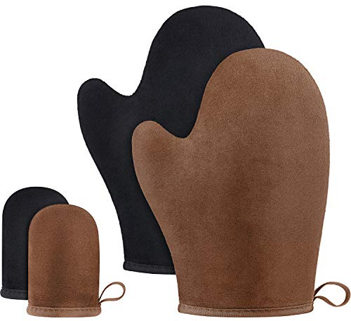 TOODOO 4 Pieces Double Sided Soft Microfiber Self Tanning Mitt Applicator Mini Finger Face Gloves for Self Tanner (Black and Brown)