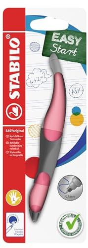 STABILO - Ergonomischer Tintenroller für Linkshänder - EASYoriginal Pastel in rosiges Rouge - blau (löschbar) - inkl. Patrone - Blister