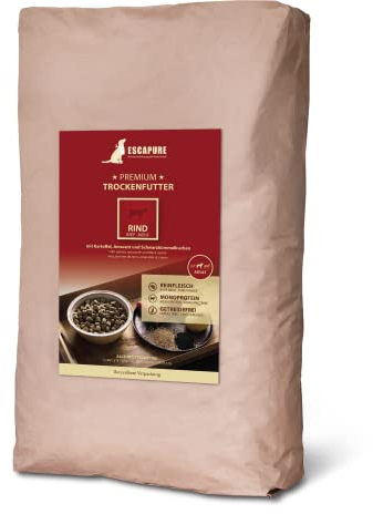 Escapure Adult Trockenfutter Hund 12kg Beutel RIND - Hundefutter trocken mit Rapsöl & Amarant - Alleinfuttermittel für ausgewachsene Hunde getreidefrei - Hundenahrung mit hohem Fleischanteil