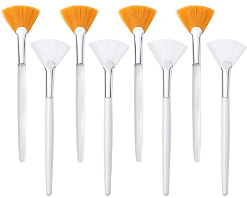 SIOPPKIK 8 Stücke maskenpinsel set Fächer Bürsten Gesicht Applikator Bürste Weiche Fächer Bürsten Säure Applikator Pinsel Kosmetisches Makeup Applikator Werkzeuge für Schlammcreme (Weiß, Braun)