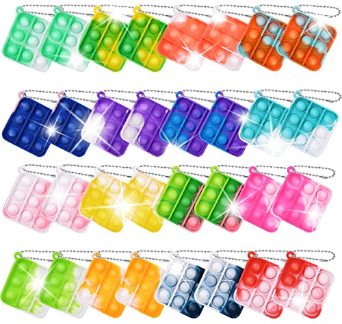 Ainiv 32PC Mini Pop Push It Fidget Toy Portachiavi,Colorato Silicone Spremere Pop Bubble Giocattoli Sensoriali Bulk,Poppet Bubble Giocattoli Antistress per Autismo Sollievo dallo Stress,Bambini Adulti