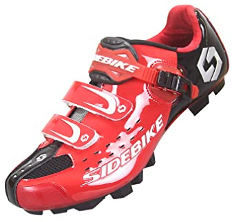 Msport Chaussures VTT Cyclisme Vélo de Montagne Professionnelles Respirant pour Homme/Femme, Compatible Pédales SPD - Rouge 45 EU