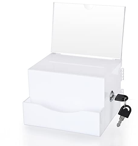 SUMTree Acrylic Suggestion Business Card and Donation Box, 4 * 6, White