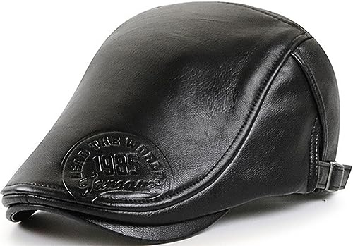 JFAN Baschi e Berretti Scozzesi in Pelle PU Coppola Uomo Berretto Piatto Regolabile Duckbill Classico da Cappello Unisex,Nero,Taglia Unica
