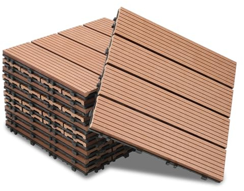 Ansobea WPC terrassplattor kakel, 30 x 30 träplattor 22 set för 2 m², balkongplattor i träutseende, balkonggolvbeläggning med klicksystem, terrassbrädor, vattentäta för balkong och terrass (brun)