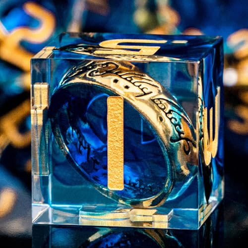 ORIFANTOU Magic Golden Ring DND-Würfel-Set, scharfe Kanten, aus Kunstharz, mit Box, für die Verwendung mit RPG, D&D, Tischspiele, Lord D und D, polyedrisches Würfelset