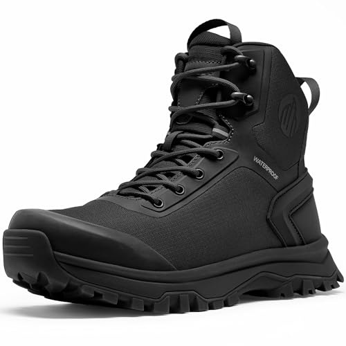 Coostar Tactical Boots for Men Lightweight Military Combat Boot Side Zipper Motorcycle Hiking Work Boots Waterproof 8 Inches Black Size 10.5