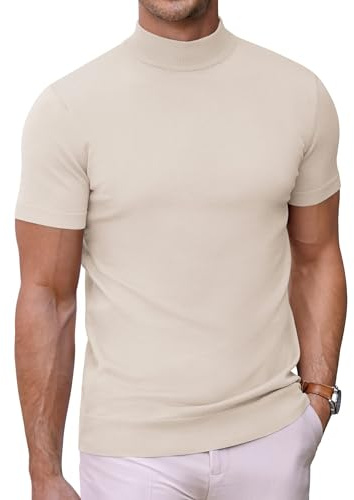 COOFANDY Mens T-Shirt Short Sleeve Mock T-Shirt with Turtle Neck High Crew Neck Men's Undershirt Summer Tops Moon Grey M