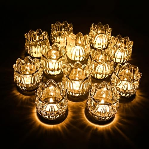 VIVAHEARTH Tulip Votive Candle Holders Set of 12, Tea Light Candle Holder Glass for Table Centerpiece, Tealight Candle Holders for Wedding Déco, Birthday, Anniversary, Parties, and Holiday (Clear)
