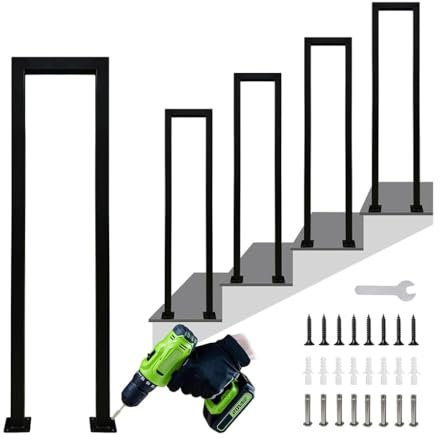 U-Shaped Shaped Staircase Handrail, Wrought Iron Stairs Handrail Safety Non-Slip Stair Handrail Side Mounted Support Poles for Garden Loft Villa Office(Size:2.95ft/90cm)