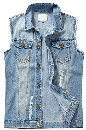 YOUTHUP Väst herr denim väst ledig sliten jeansväst utomhus vintage fritidsväst ärmlös jacka, #813 ljusblå, S