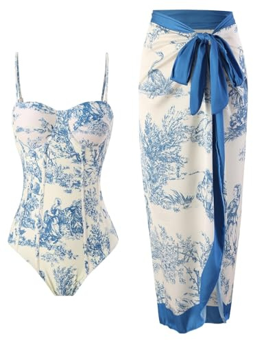 Costume da Bagno da Donna con Effetto Pancia Piatta Monokini Donna Sexy Costumi da Bagno con Coppe Curvy Abbigliamento da Bagno Monokini Modellante Abbigliamento da Spiaggia Push Up Verde Blu Fiori 2