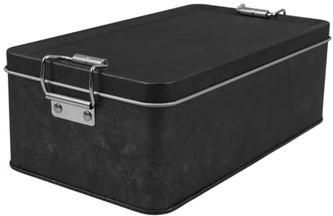 Zerodeko Tin Box Biscuit Tin Cookie Jar Rectangular Iron Storage Container with Clasp Lid Airtight Reusable for Cookies Candy Gift Packaging 185 * 105 * 65mm